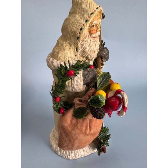 Vintage Folk Art Santa Figurine 7.5" Hand-Painted Resin With Sack & Garland - Picture 3 of 8